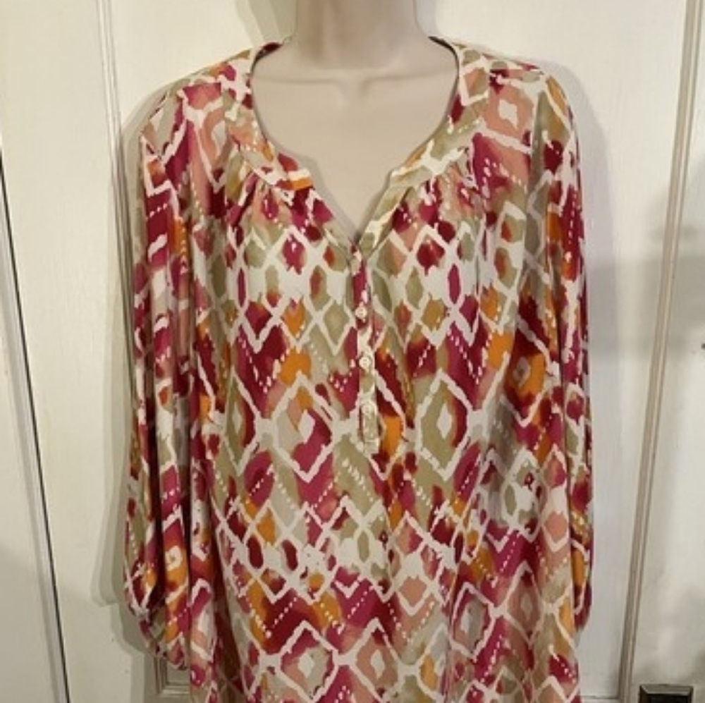 Chic Pink and Orange Geometric Print Tunic